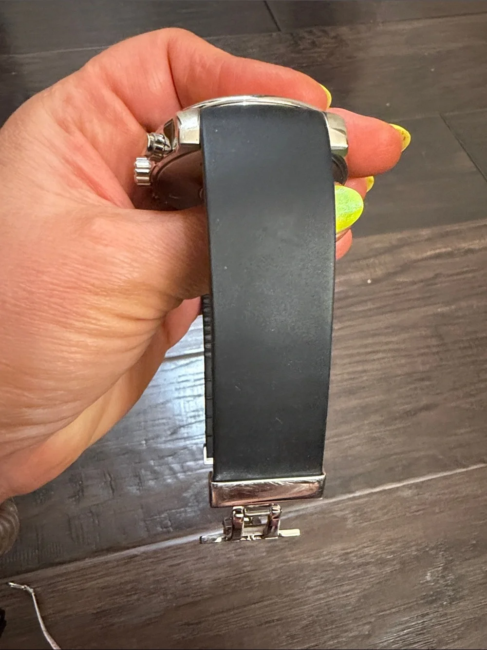 Men's Silver Chronograph Watch with Black Strap - Picture 14 of 15